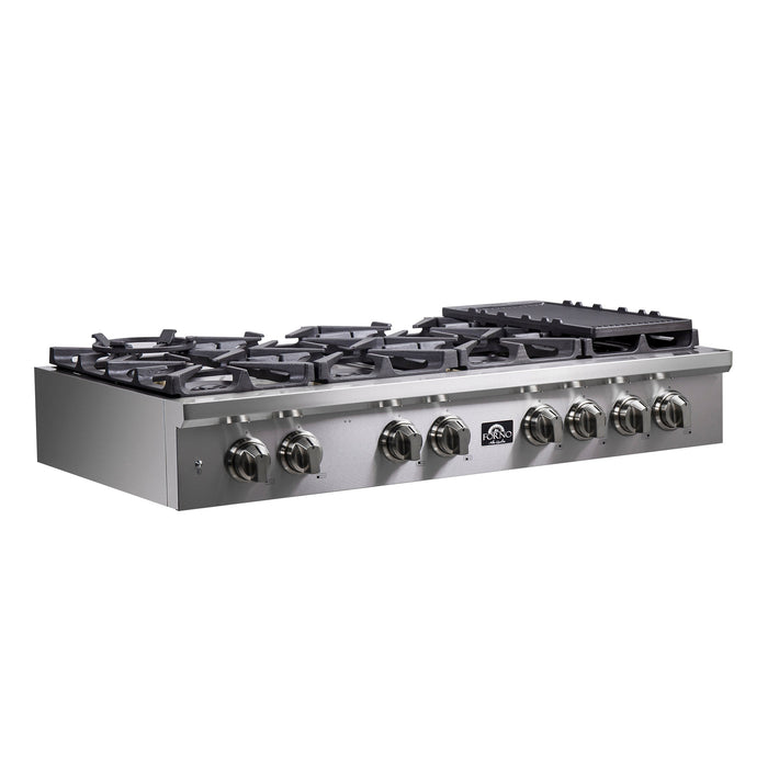 Forno Spezia 48-Inch Gas Rangetop, 8 Burners, Wok Ring and Grill/Griddle in Stainless Steel FCTGS5751-48