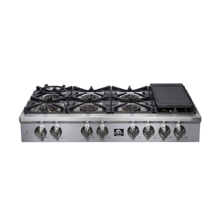 Forno Spezia 48-Inch Gas Rangetop, 8 Burners, Wok Ring and Grill/Griddle in Stainless Steel FCTGS5751-48