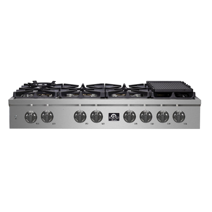 Forno Spezia 48-Inch Gas Rangetop, 8 Burners, Wok Ring and Grill/Griddle in Stainless Steel FCTGS5751-48