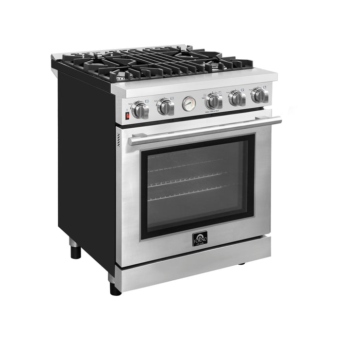 Forno Alta Qualita 30-Inch Gas Range with 4 Burners & Temperature Gauge in Stainless Steel FFSGS6228-30S