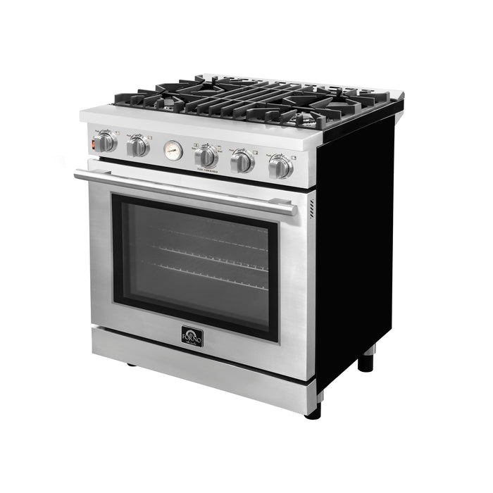 Forno Alta Qualita 30-Inch Gas Range with 4 Burners & Temperature Gauge in Stainless Steel FFSGS6228-30S