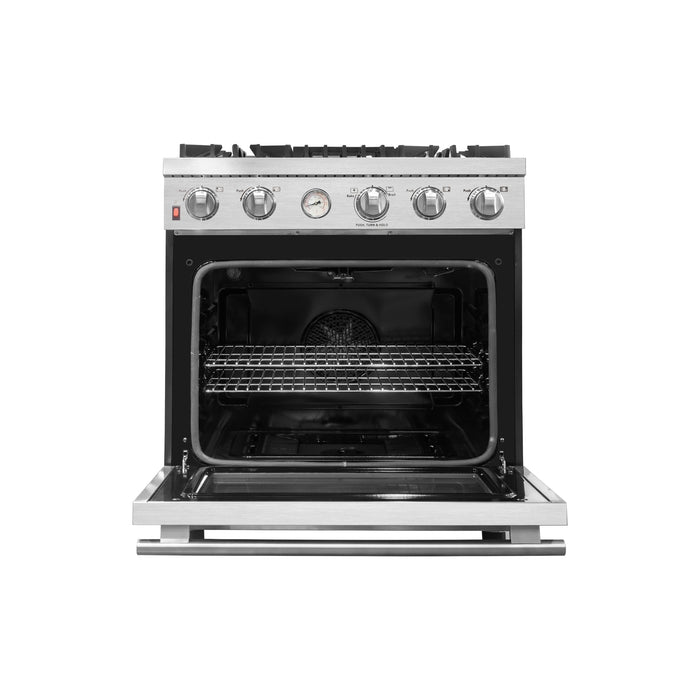 Forno Alta Qualita 30-Inch Gas Range with 4 Burners & Temperature Gauge in Stainless Steel FFSGS6228-30S