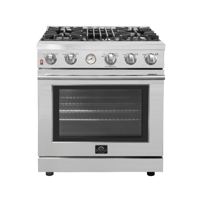 Forno Alta Qualita 30-Inch Gas Range with 4 Burners & Temperature Gauge in Stainless Steel FFSGS6228-30S