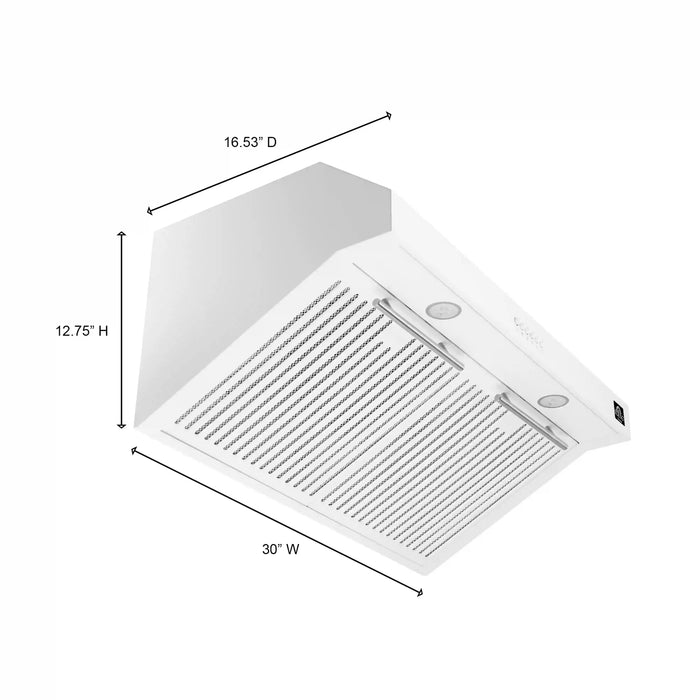 Forno Bari Espresso 30-Inch 400 CFM Under Cabinet Range Hood in White with Brass/Stainless Steel Handle FRHUC5255-30WHT