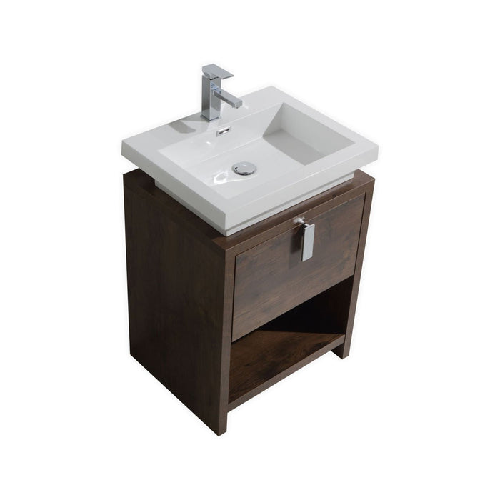 KubeBath Levi 24" Rose Wood Modern Bathroom Vanity with Cubby Hole