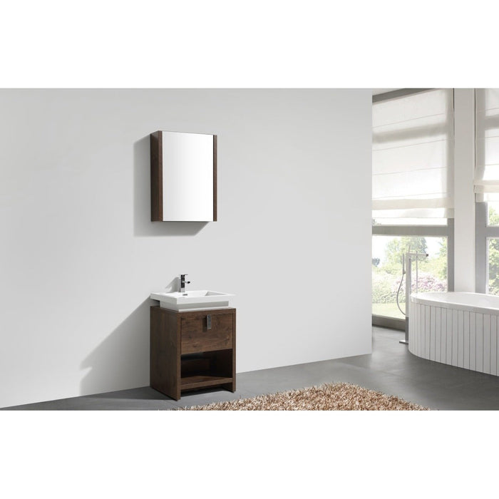 KubeBath Levi 24" Rose Wood Modern Bathroom Vanity with Cubby Hole