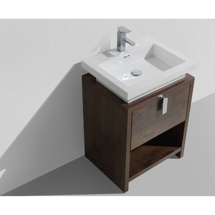 KubeBath Levi 24" Rose Wood Modern Bathroom Vanity with Cubby Hole