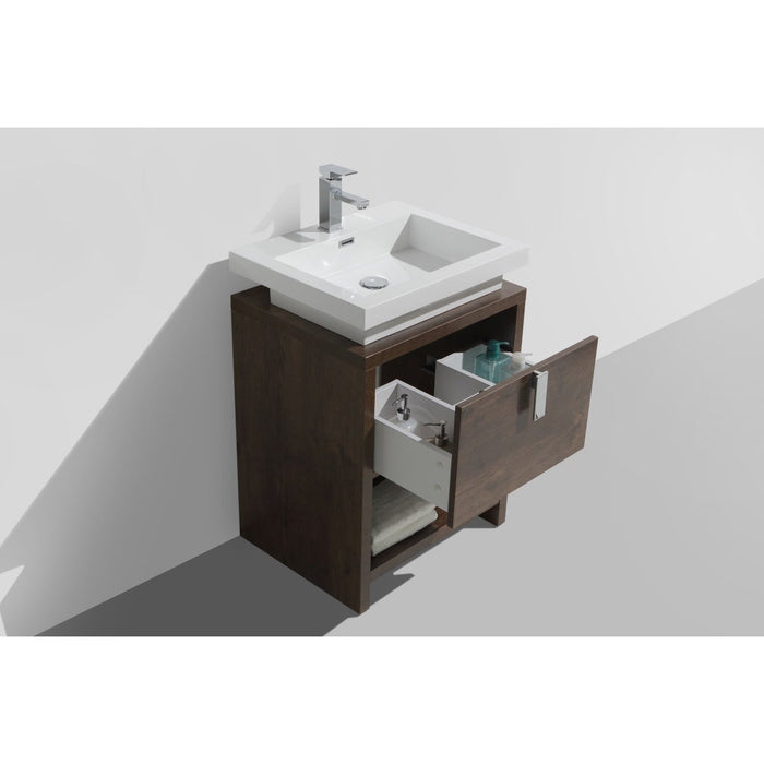 KubeBath Levi 24" Rose Wood Modern Bathroom Vanity with Cubby Hole