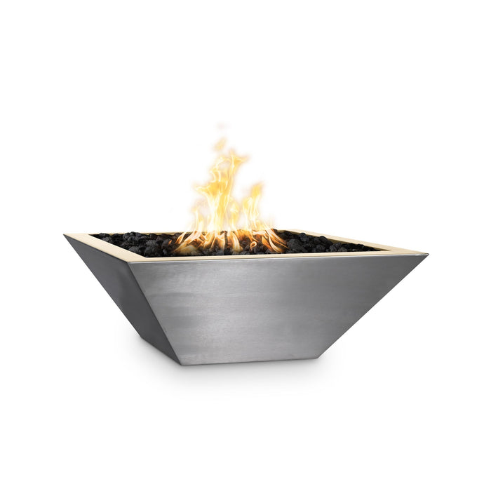 The Outdoor Plus 30" Maya Square Stainless Steel Fire Bowl | Match Lit with Flame Sense