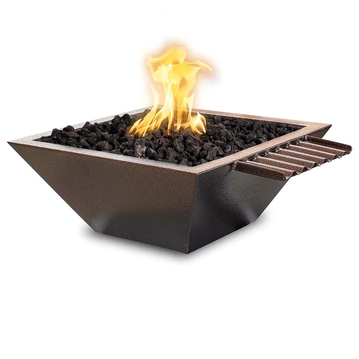 The Outdoor Plus 24" Maya Powder Coated Fire & Water Bowl Wave Scupper | Match Lit