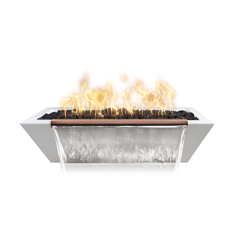 The Outdoor Plus 60" x 20" Linear Maya GFRC Fire & Water Bowl Match Lit with Flame Sense | Natural Gas