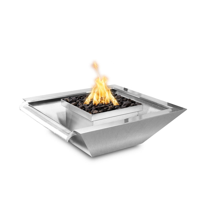 The Outdoor Plus 36" Maya Stainless Steel Fire & Water Bowl Wide Gravity Spill | Low Voltage Electronic Ignition