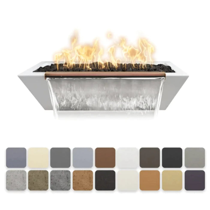 The Outdoor Plus 72" x 20" Linear Maya GFRC Fire & Water Bowl Low Voltage Electric Ignition | Natural Gas