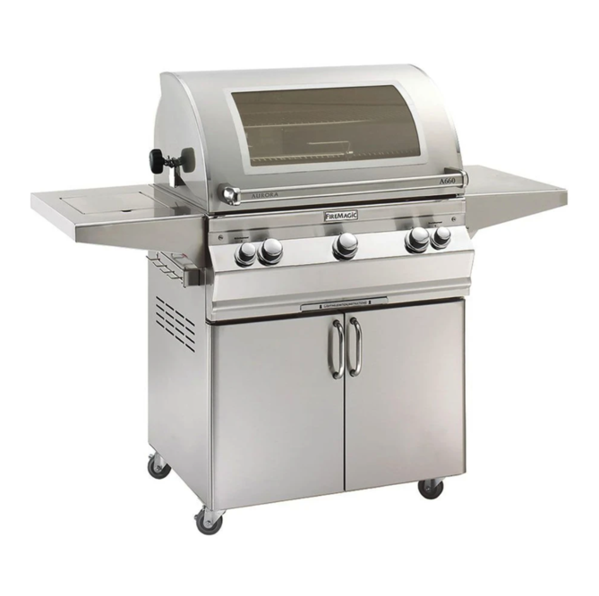 Fire Magic Aurora A660s 30-Inch Propane Gas Freestanding Grill w/ Flush Mounted Single Side Burner, 1 Sear Burner, Backburner, Rotisserie Kit, Magic View Window and Analog Thermometer - A660S-8LAP-62-W - Fire Magic Grills