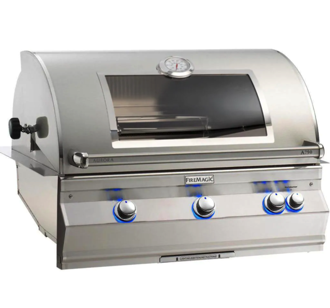 Fire Magic Aurora A790I 36-Inch Built-In Natural Gas Grill With One Infrared Burner, Magic View Window, Rotisserie, And Analog Thermometer - A790I-8LAN-W