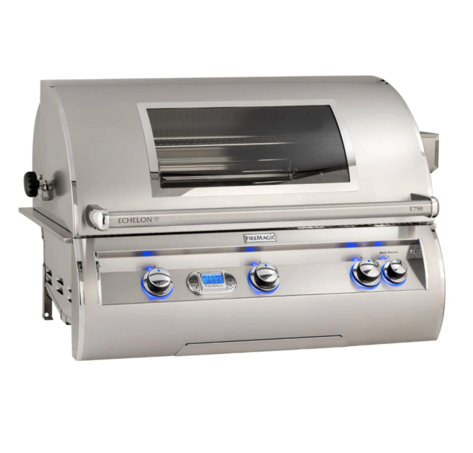 Fire Magic Echelon Diamond E790I 36-Inch Built-In Propane Gas Grill W/ One Infrared Burner, Magic View Window, Rotisserie, & Digital Thermometer - E790I-8L1P-W - Fire Magic Grills