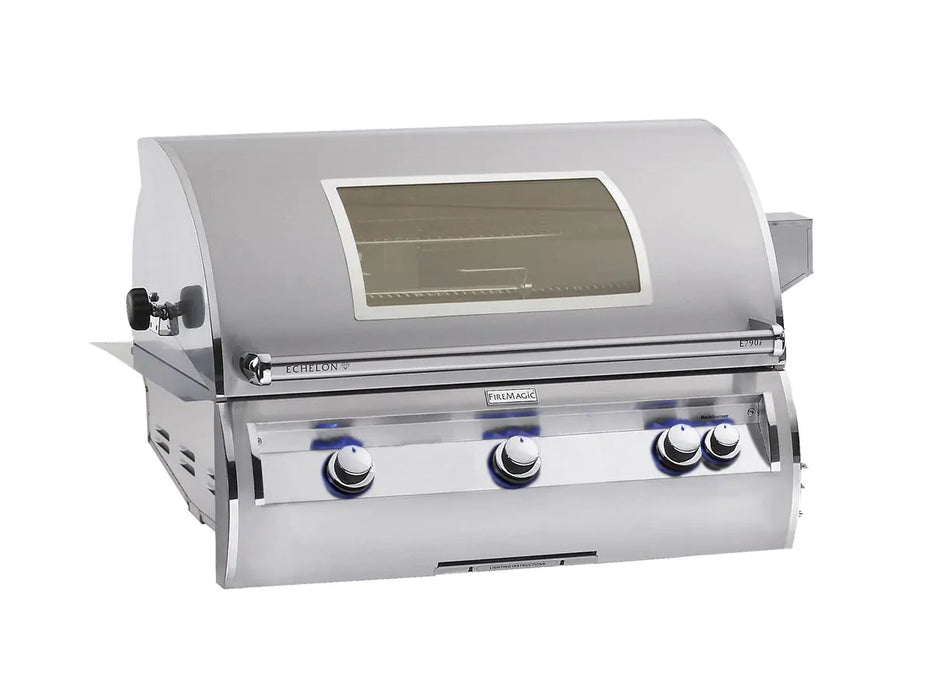 Fire Magic Echelon Diamond E790i 36" Propane Gas Built-In Grill w/ 1 Sear Burner, Backburner, Rotisserie Kit, Magic View Window and Analog Thermometer - E790I-8LAP-W