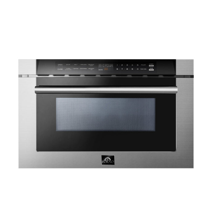 Forno 5-Piece Appliance Package - 30-Inch Electric Range, Wall Mount Range Hood, French Door Refrigerator, Dishwasher, and Microwave Drawer in Stainless Steel