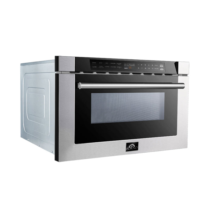 Forno 5-Piece Appliance Package - 36-Inch Electric Range, Wall Mount Range Hood, Pro-Style Refrigerator, Dishwasher, and Microwave Drawer in Stainless Steel