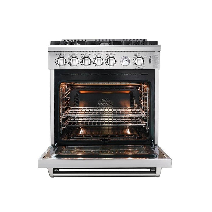 Forno 3-Piece Appliance Package - 30-Inch Gas Range, Pro-Style Refrigerator, and Dishwasher in Stainless Steel