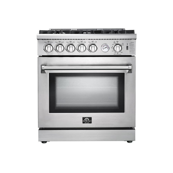 Forno 3-Piece Appliance Package - 30-Inch Gas Range, Pro-Style Refrigerator, and Dishwasher in Stainless Steel