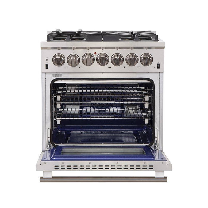 Forno 3-Piece Pro Appliance Package - 30-Inch Dual Fuel Range, Pro-Style Refrigerator, and Dishwasher in Stainless Steel