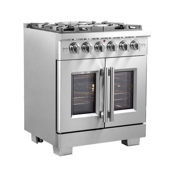 FORNO 30" Capriasca Titanium Gas Range With 4 Burners, Professional Oven, And French Door FFSGS6460-30