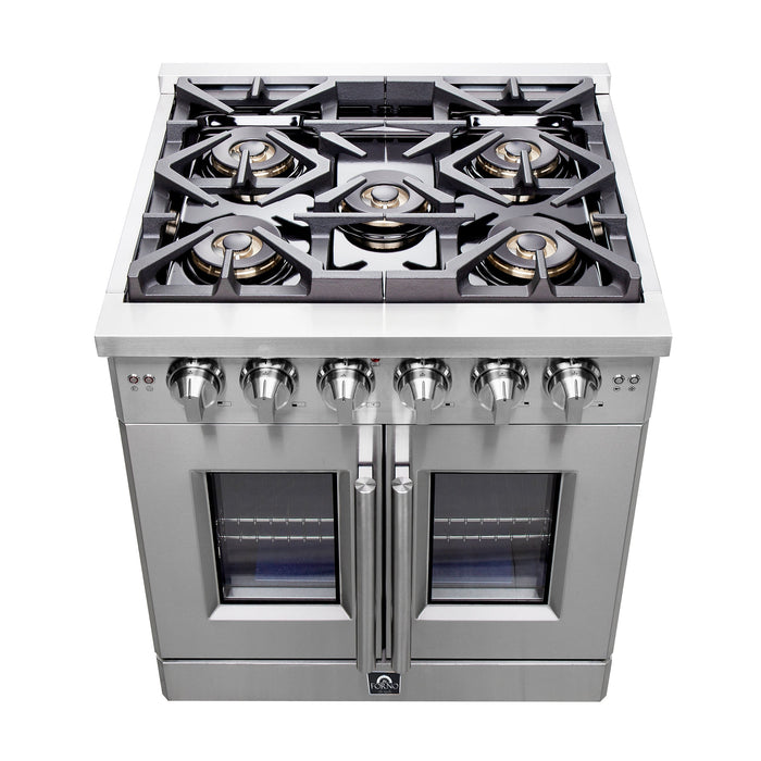 FORNO 30" Capriasca Titanium Gas Range With 4 Burners, Professional Oven, And French Door FFSGS6460-30