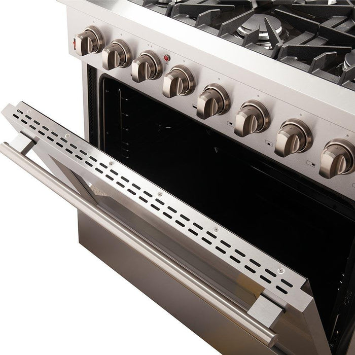 FORNO Galiano 36" Gold Freestanding Dual Fuel Range with 240v Electric Oven - 6 Burners and Convection Oven FFSGS6156-36