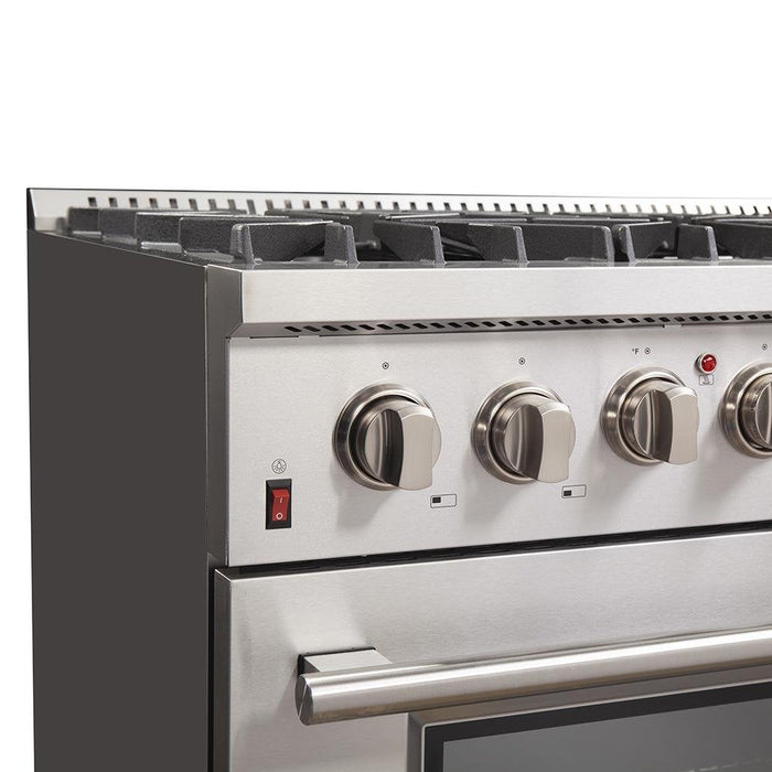 FORNO Galiano 36" Gold Freestanding Dual Fuel Range with 240v Electric Oven - 6 Burners and Convection Oven FFSGS6156-36