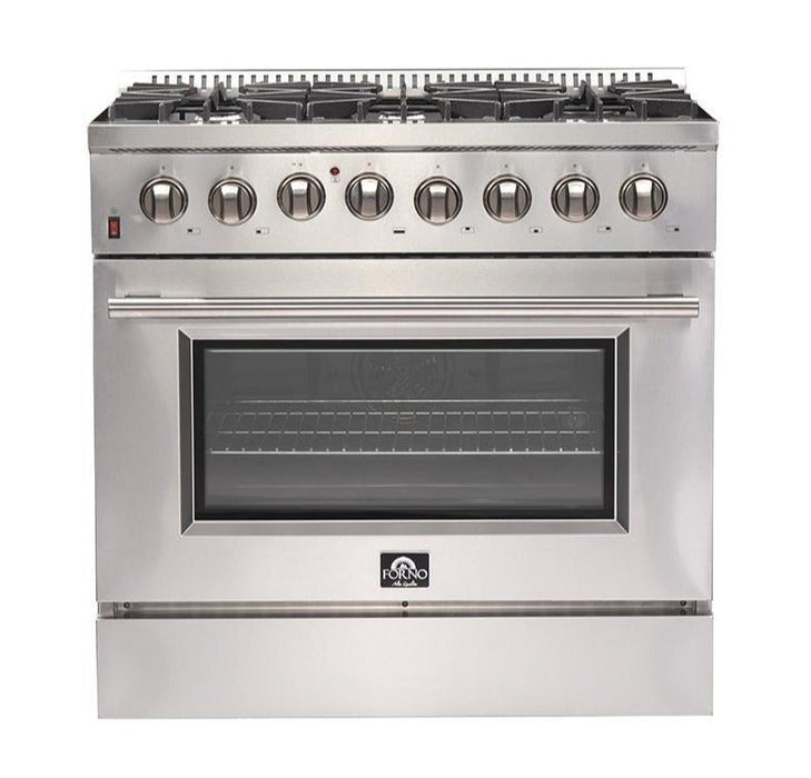 FORNO Galiano 36" Gold Freestanding Dual Fuel Range with 240v Electric Oven - 6 Burners and Convection Oven FFSGS6156-36