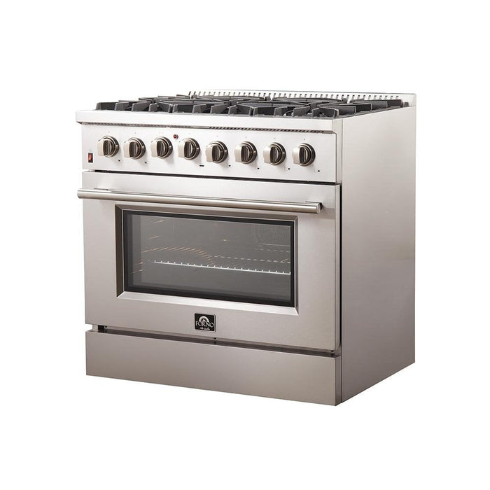 FORNO Galiano 36" Gold Freestanding Dual Fuel Range with 240v Electric Oven - 6 Burners and Convection Oven FFSGS6156-36