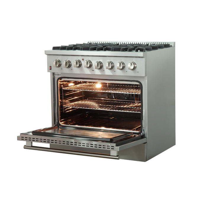 FORNO Galiano 36" Gold Freestanding Dual Fuel Range with 240v Electric Oven - 6 Burners and Convection Oven FFSGS6156-36