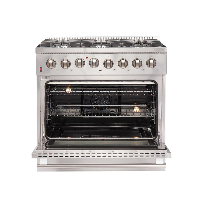 FORNO Galiano 36" Gold Freestanding Dual Fuel Range with 240v Electric Oven - 6 Burners and Convection Oven FFSGS6156-36