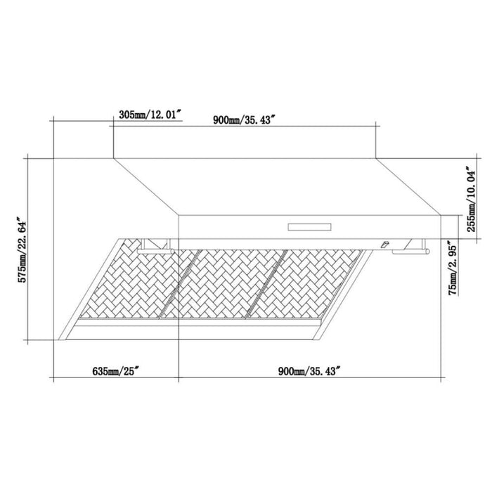 Forno Ansedonia 36" Wall Mount Range Hood with Red Light Warmer, Shelf/Backsplash, and 1200 CFM Motor FRHWM5029-36HB