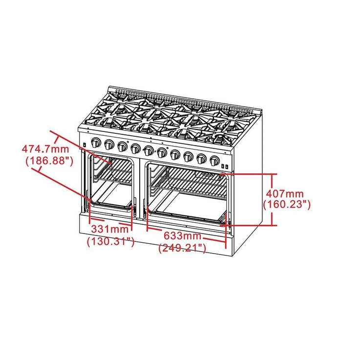 Forno 48" Galiano Gas Range with 8 Burners Griddle and Double Oven 