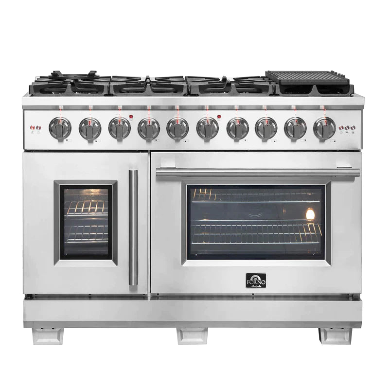 Forno 48-Inch Capriasca Gas Range with 8 Burners, 160,000 BTUs, & French Door Gas Oven in Stainless Steel FFSGS6460-48