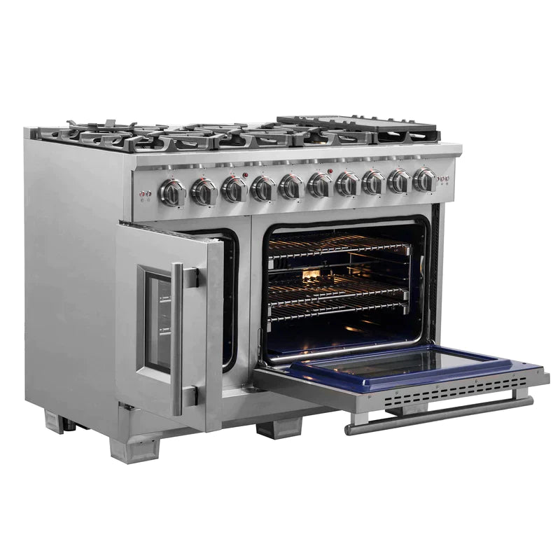 Forno 48-Inch Capriasca Gas Range with 8 Burners, 160,000 BTUs, & French Door Gas Oven in Stainless Steel FFSGS6460-48