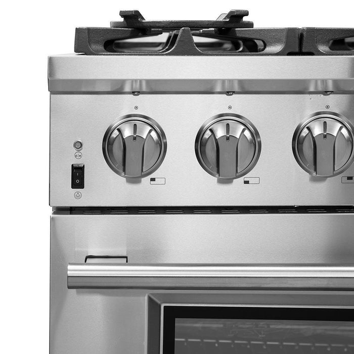 Forno 2-Piece Pro Appliance Package - 36-Inch Dual Fuel Range & Wall Mount Hood with Backsplash in Stainless Steel