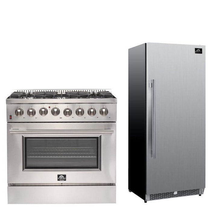 Forno Appliance Package - 36 Inch Dual Fuel Range, Refrigerator, FFRBI-FFSGS6156-36