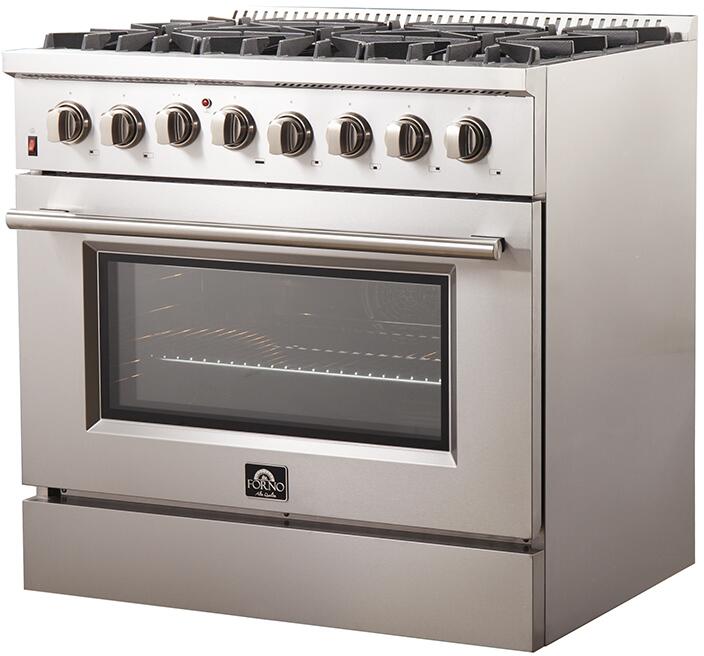 Forno Appliance Package - 36 Inch Dual Fuel Range, Wall Mount Range Hood, Wine Cooler, FWCDR-FFSGS6156-36