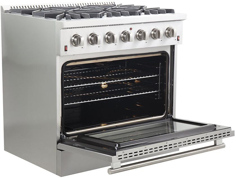 Forno Appliance Package - 36 Inch Gas Range, Wall Mount Range Hood, 33" Built-In Refrigerator, FFRBI-FFSGS6244-36