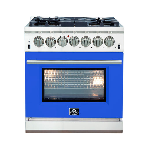 FORNO Capriasca - Titanium Professional 30" Freestanding Dual Fuel 240V Electric Colored Door Oven Range FFSGS6187-30 - PrimeFair