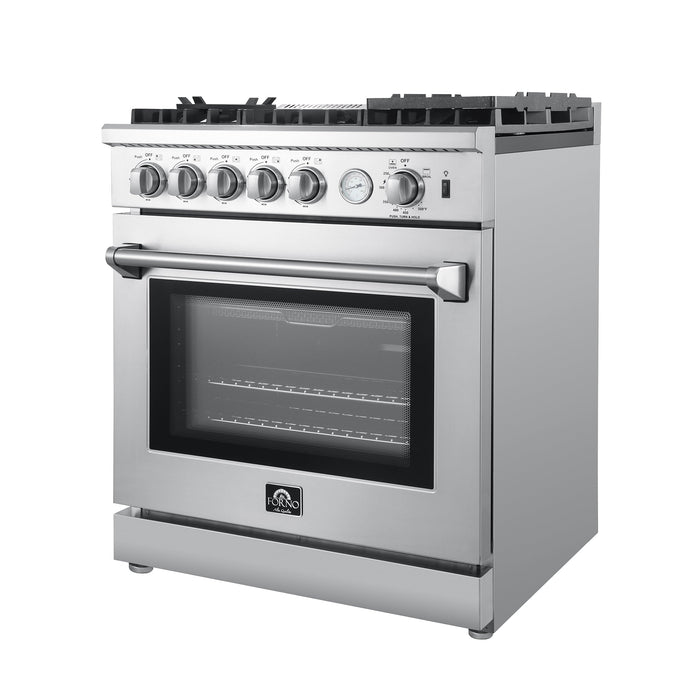 Forno Breno 30" Gas Range Oven with 5 Sealed Burners, Griddle, and Air Fryer, Wok Ring, & Reversible Griddle in Stainless Steel FFSGS6276-30