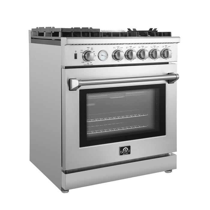 Forno Breno 30" Gas Range Oven with 5 Sealed Burners, Griddle, and Air Fryer, Wok Ring, & Reversible Griddle in Stainless Steel FFSGS6276-30