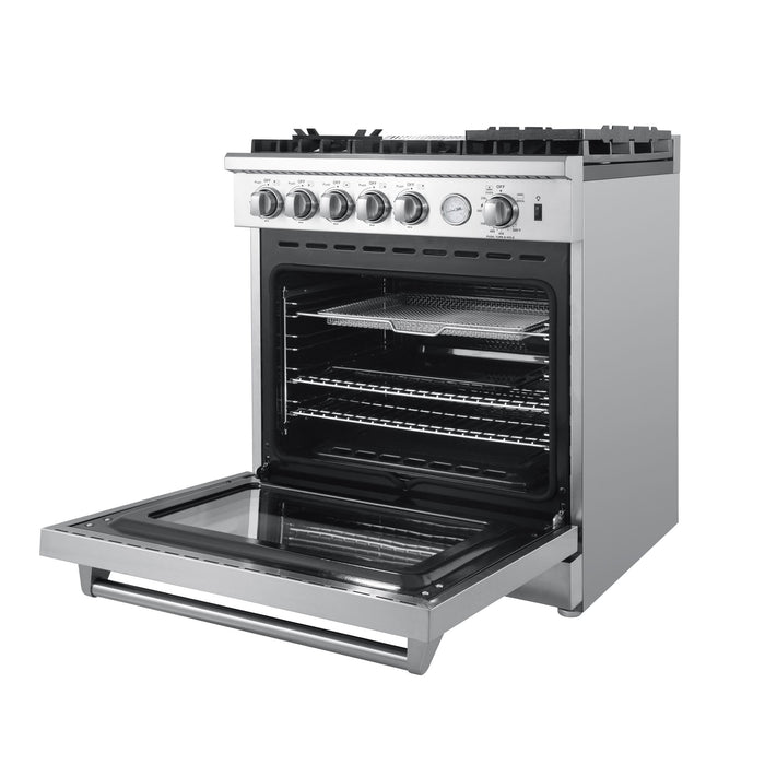 Forno Breno 30" Gas Range Oven with 5 Sealed Burners, Griddle, and Air Fryer, Wok Ring, & Reversible Griddle in Stainless Steel FFSGS6276-30