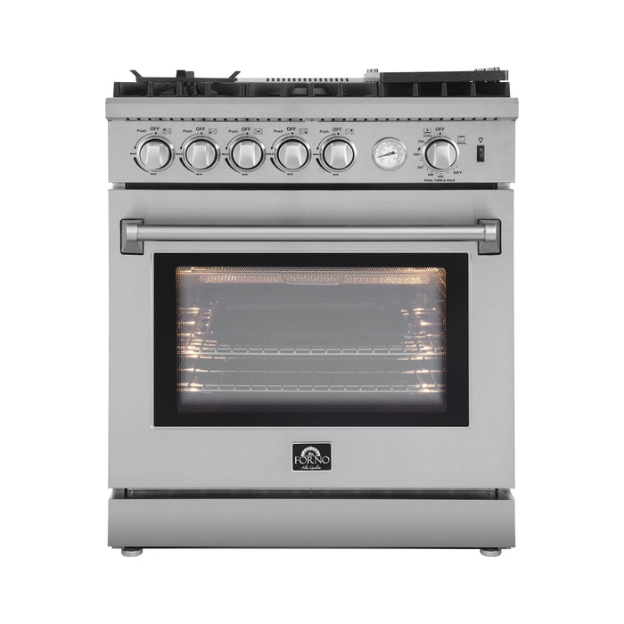 Forno Breno 30" Gas Range Oven with 5 Sealed Burners, Griddle, and Air Fryer, Wok Ring, & Reversible Griddle in Stainless Steel FFSGS6276-30