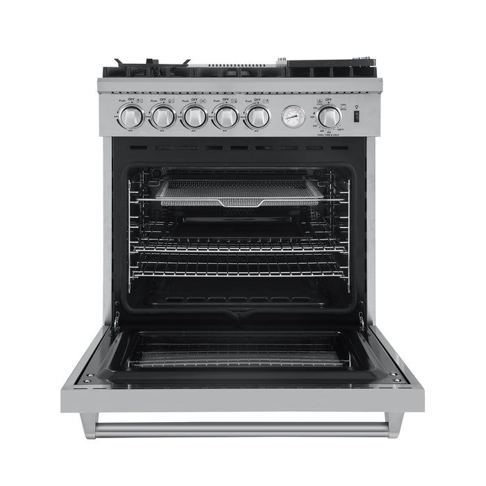 Forno Breno 30" Gas Range Oven with 5 Sealed Burners, Griddle, and Air Fryer, Wok Ring, & Reversible Griddle in Stainless Steel FFSGS6276-30