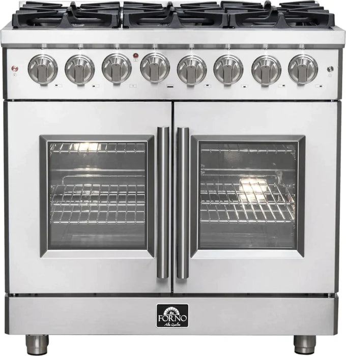 FORNO Massimo 36-Inch Freestanding French Door Dual Fuel Range in Stainless Steel - FFSGS6325-36