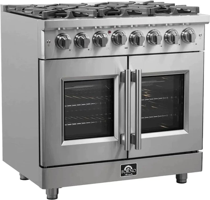 FORNO Massimo 36-Inch Freestanding French Door Dual Fuel Range in Stainless Steel - FFSGS6325-36